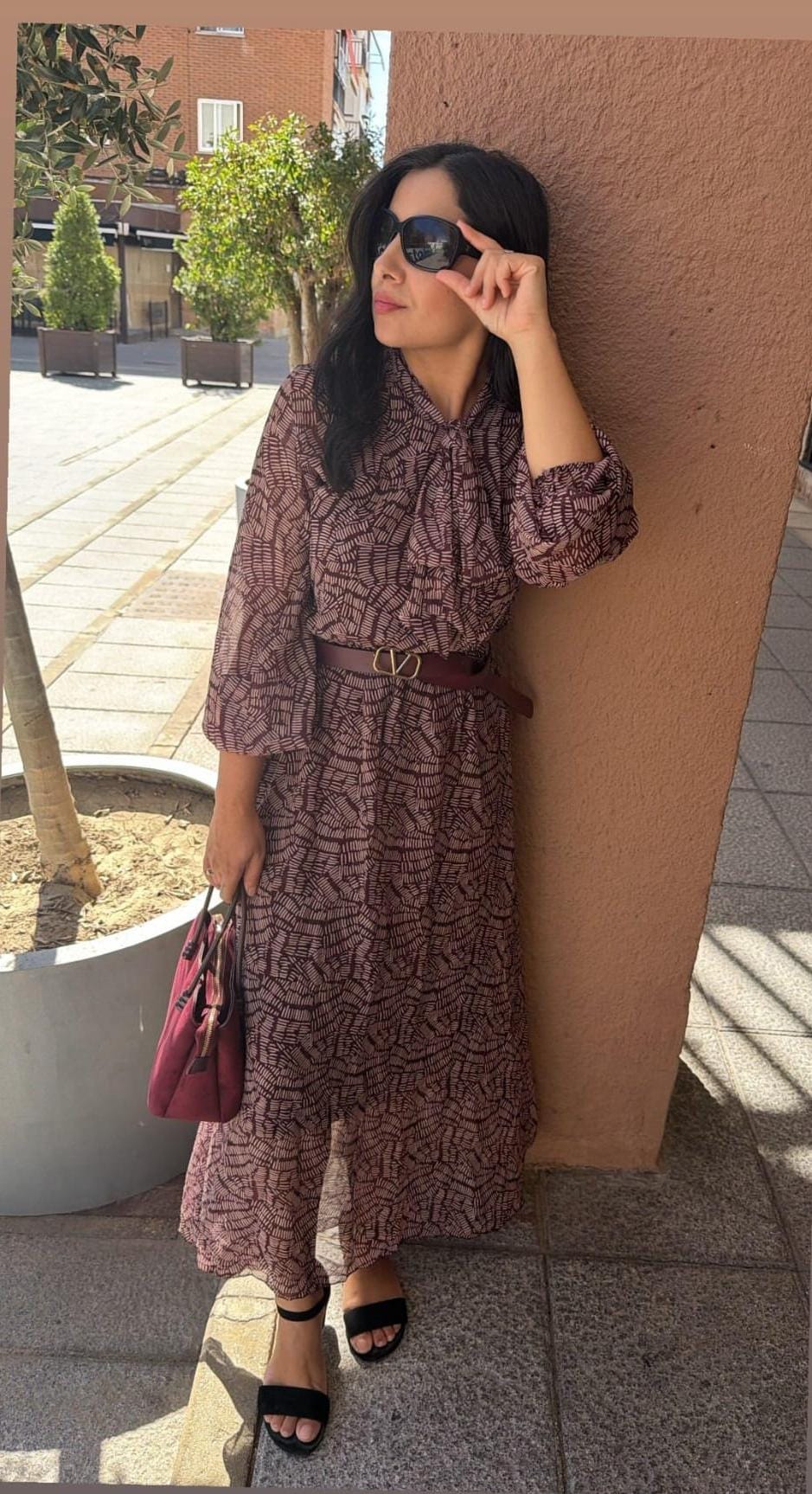 Vestido estampado granate Lines