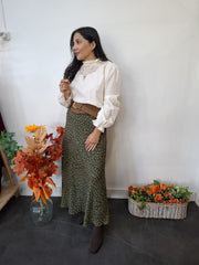 Falda estampada kaki