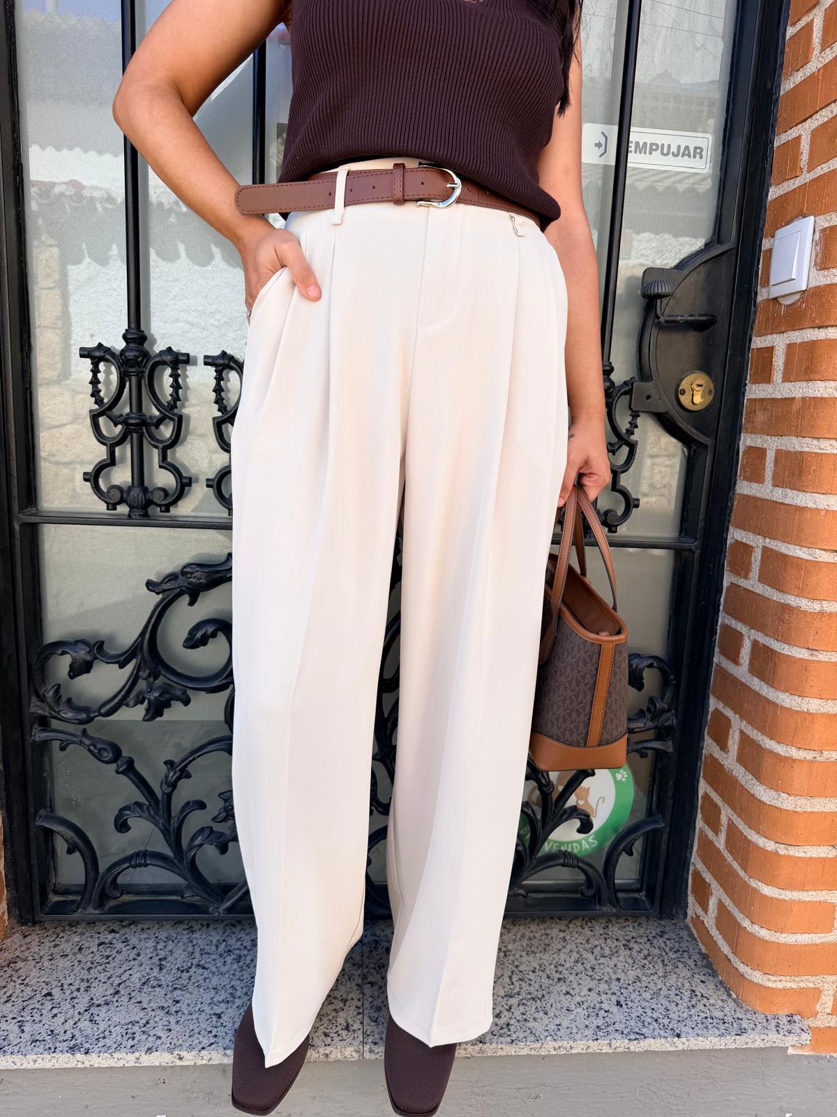 Pantalon Pinzas Tela Fluida Cinturon
