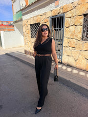 Pantalón negro tela fluida cinturón