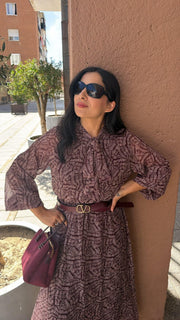Vestido estampado granate Lines