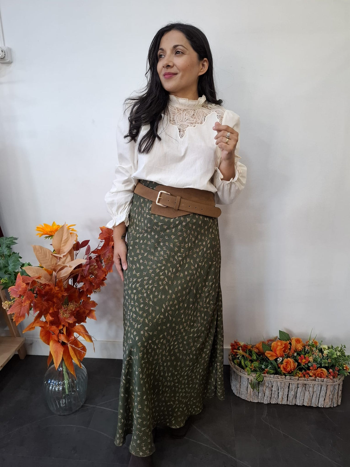 Falda estampada kaki