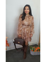 Vestido corto camel topitos